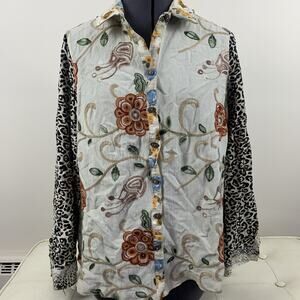 Vtg Y2K mixed media embroidered Blouse Women’s M Johnny floral button shirt EUC